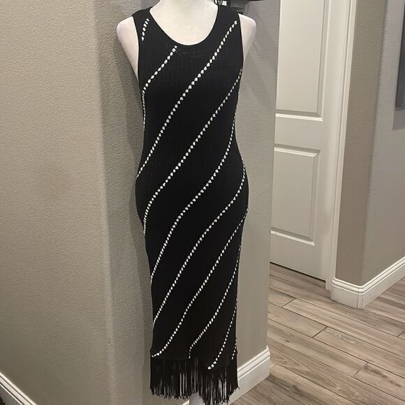 International Concepts MIDI Striped Crochet Fringe Dress Size Médium - Picture 3 of 7